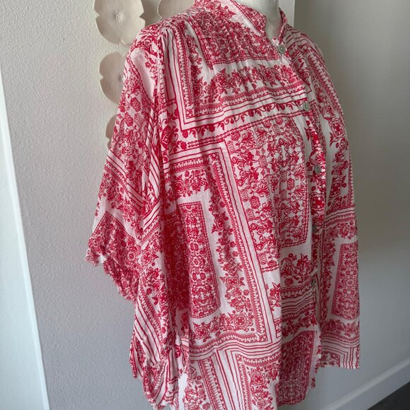 🌸 Boho Red & White Greek Cotton Tunic – One Size (Light & Airy) - Picture 2 of 6